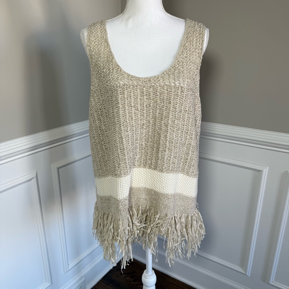 Lane Bryant Open Knit Sleeveless Sweater 18/20 Tunic Fringe Boho Hippie Beachy